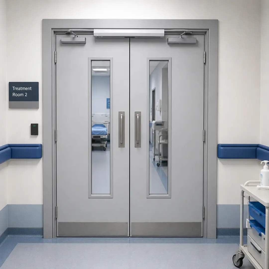 Steel Pedestrian Doors for Hospitals and Healthcare Buildings
